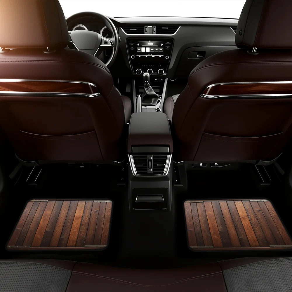 4-Pack Vintage Wood Grain Car Floor Mats - Heavy-Duty SUV, Pickup Truck & Trunk Liners