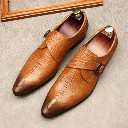 Men’s Genuine Leather Oxford Shoes - Handmade Crocodile Pattern Formal Wedding Business Dress Shoes in Black or Blue