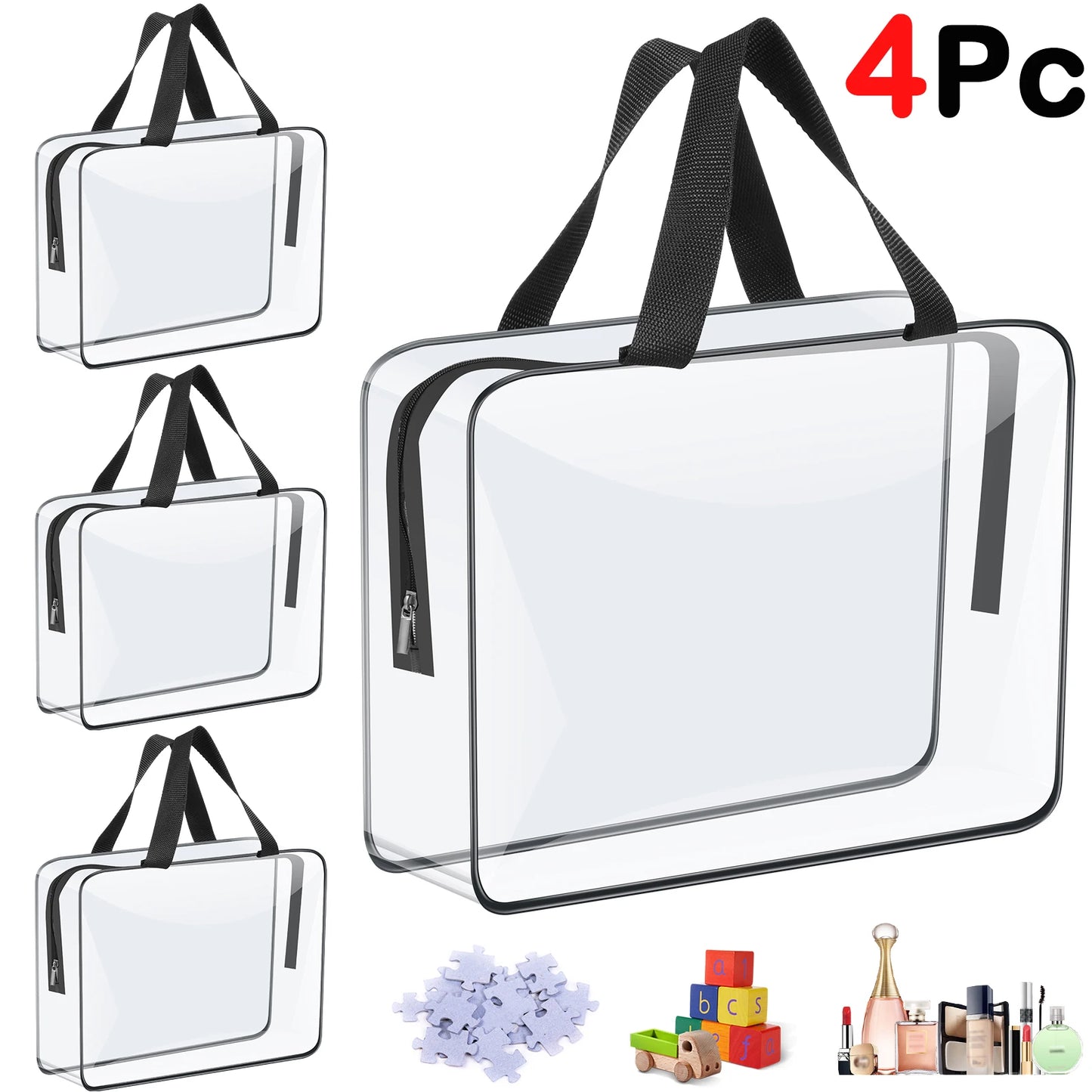 4/6-Pack PVC Makeup Storage Bags — Large Capacity Waterproof Clear Organizer with Zipper for Travel & Home