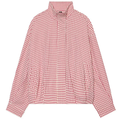 HXAO Plaid Bomber Jacket for Women - Oversized Cropped Long Sleeve Zipper Jacket for Spring & Autumn Casual Wear