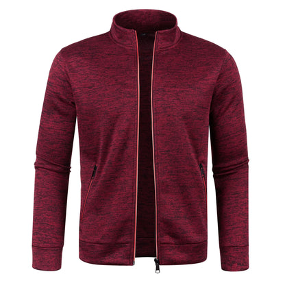 Men's Autumn Winter Zipper Sweater Jacket - Color Block Long Sleeve Slim Fit Plush Casual Warm Coat