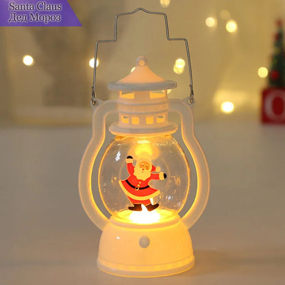 Portable LED Christmas Lanterns – Santa Claus & Snowman Indoor Decor, Battery-Powered for Home Xmas & New Year