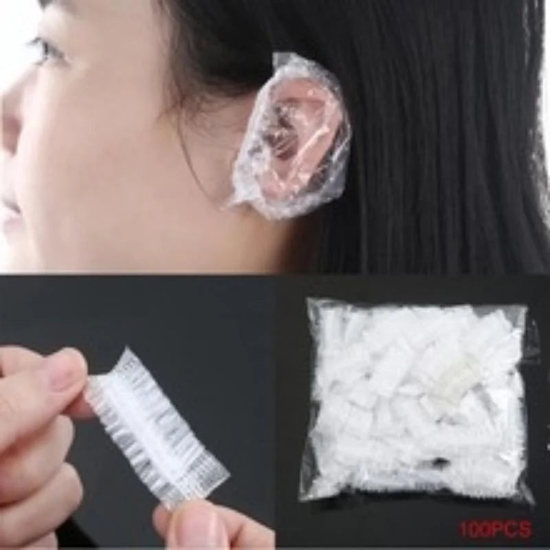 100Pcs Disposable Hairdressing Earmuffs - Clear Ear Covers for Ear Protection, Hair Dye & Color Styling Tool