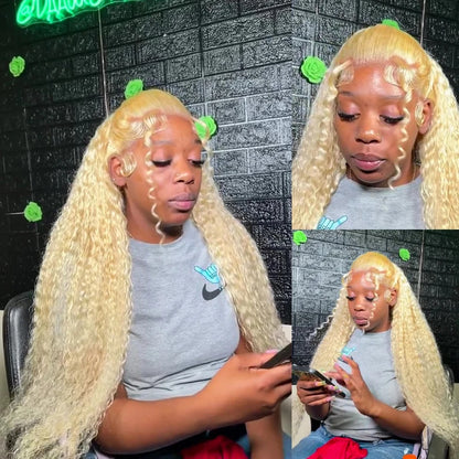 Brazilian Deep Wave 13x6 HD Lace Frontal Human Hair Wig – 30–40 Inch Curly Honey Blonde 613, Affordable Women’s Wig Clearance Sale