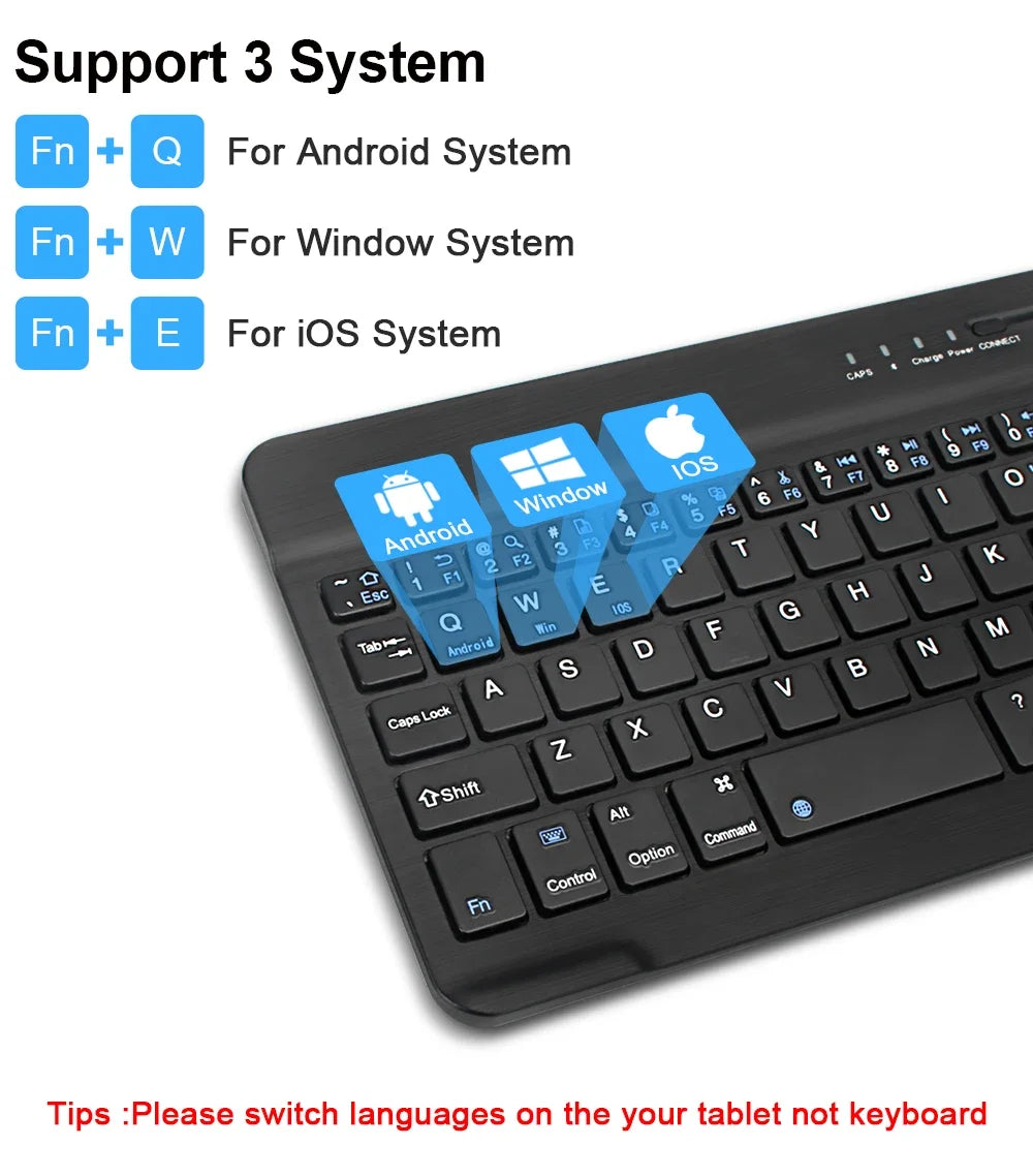 10" Bluetooth Wireless Rechargeable Keyboard – Russian, Spanish, French AZERT Layout for Android, iOS & Windows Tablets & Phones