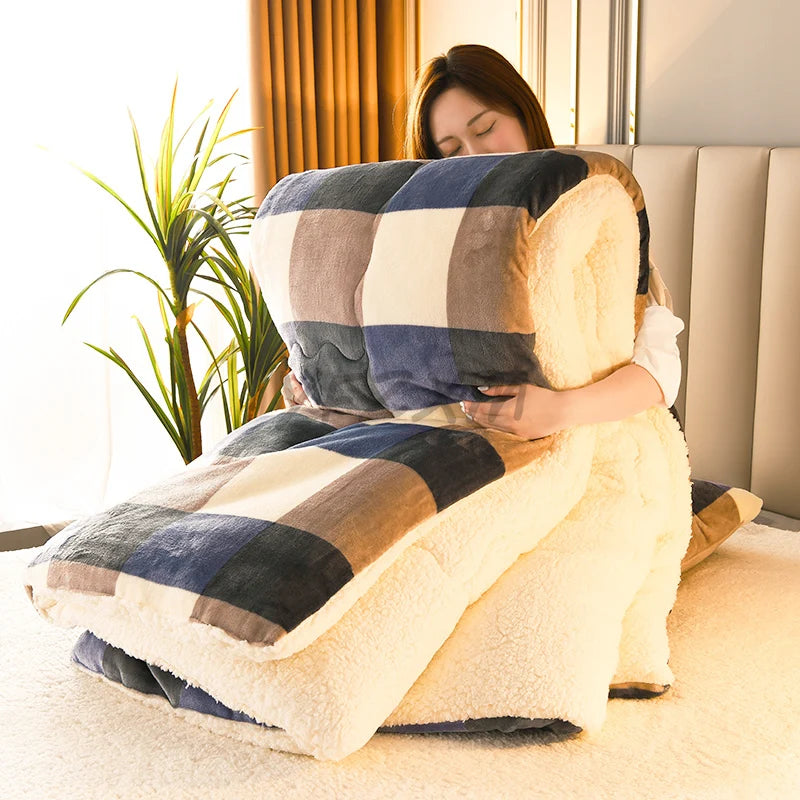 Super Thick Plaid Fleece Blanket – Soft, Warm, Fluffy Winter & Autumn Comforter Quilt