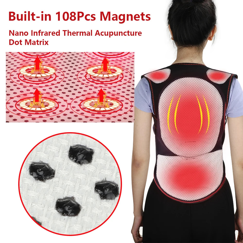 Tourmaline Magnetic Heated Vest — Self-Heating Thermal Waist Brace & Lumbar Support Corset for Posture Correction and Pain Relief