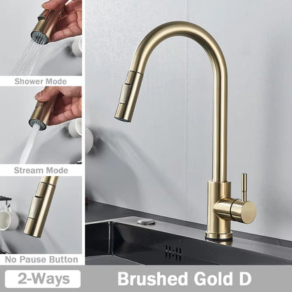 Black Pull-Out Kitchen Faucet - Deck Mounted, Flexible Hot & Cold Water Sink Mixer Tap with Stream & Shower Modes Nozzle
