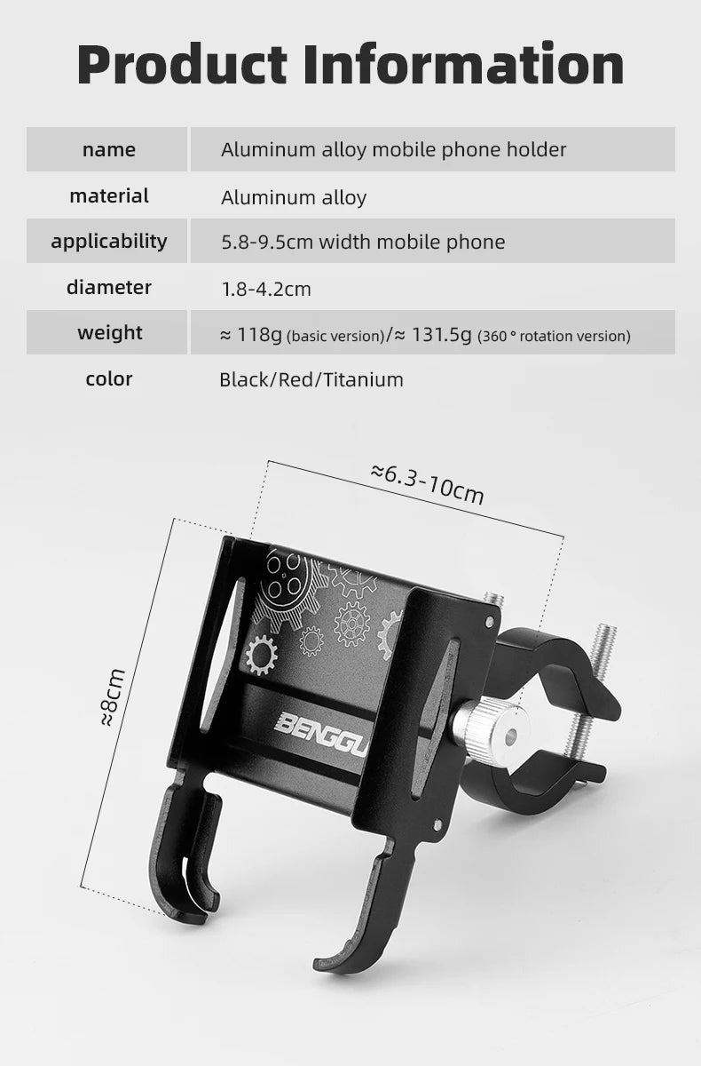 iBudim 360° Bike Phone Holder — Adjustable Handlebar Stand for 4.7–7.0" Smartphones & Motorcycles