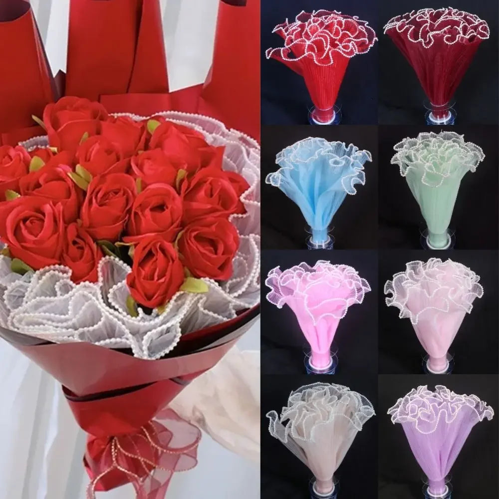 28cm x 4Yards Pearl Lace Flower Wrapping Mesh – Handmade Bouquet & Gift Wrapping Cloth