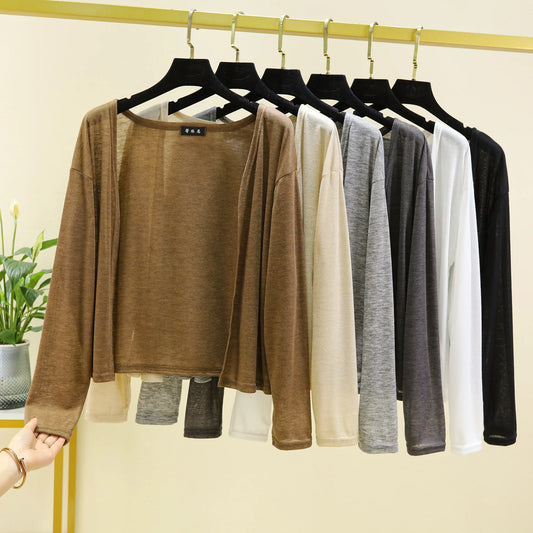 Plus Size Women's Thin Cardigan – Long Sleeve, Sun Protection, Loose Fit, Front-Open Air-Conditioned Cover-Up Top