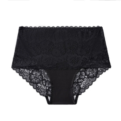 Women’s Plus Size High-Waist Lace Panties - Stretchy Breathable Briefs for Comfortable Everyday Wear