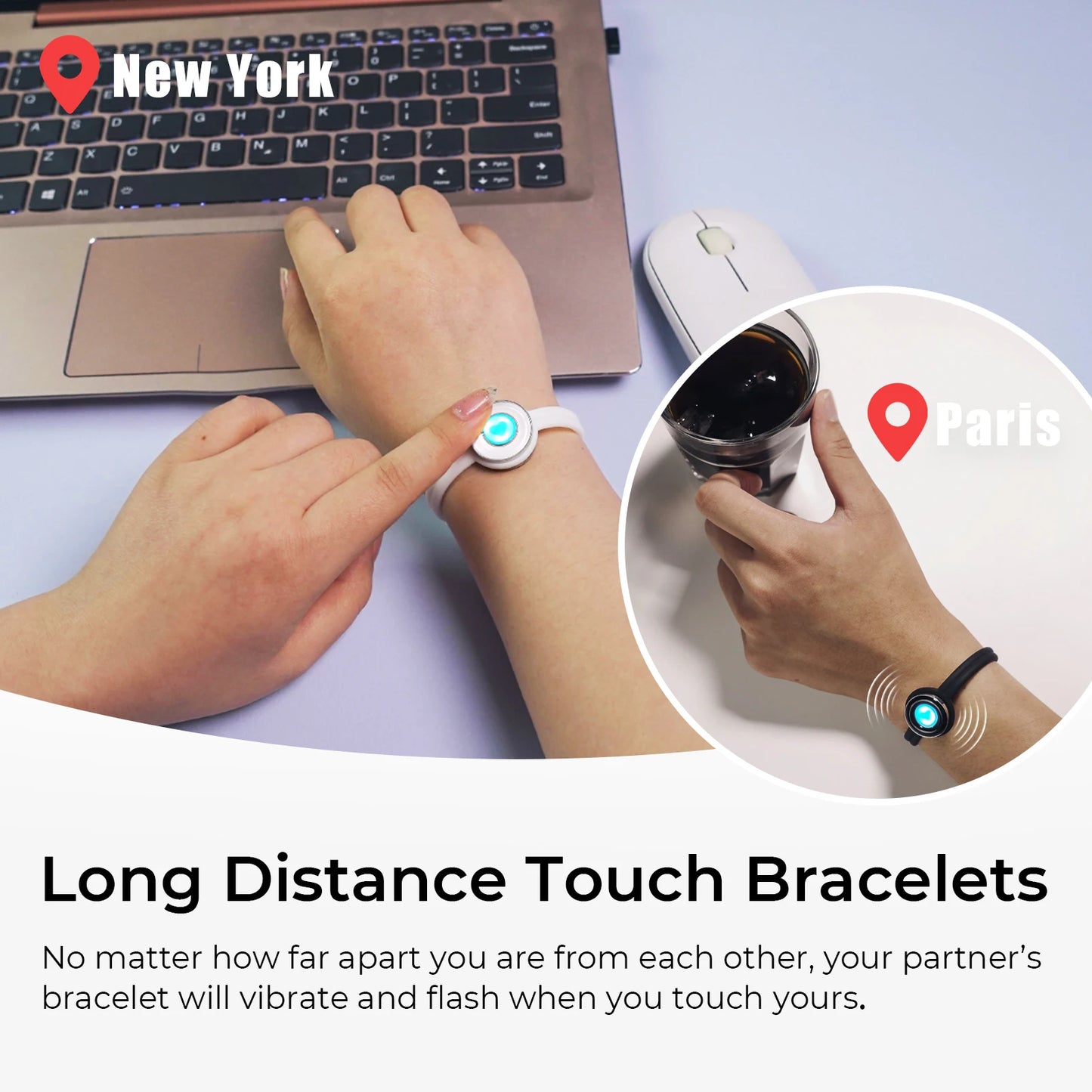TOTWOO Candy Collection Long Distance Touch Bracelets – Colorful Vibration & Light-Up Bands, Gifts for Girlfriend, Pairing Jewelry