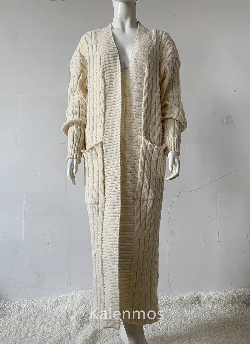 Knit Cardigan for Women – Long Green Crochet Jacket, Loose Long Sleeve Autumn/Spring Winter Sweater, 2023 Warm Jumper Coat