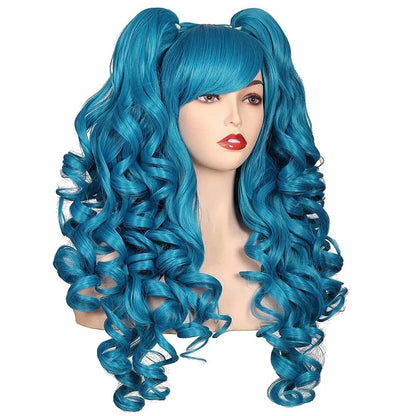 HAIRJOY Women's Long Curly Synthetic Cosplay Wig with 2 Ponytails – Halloween & Party Wig