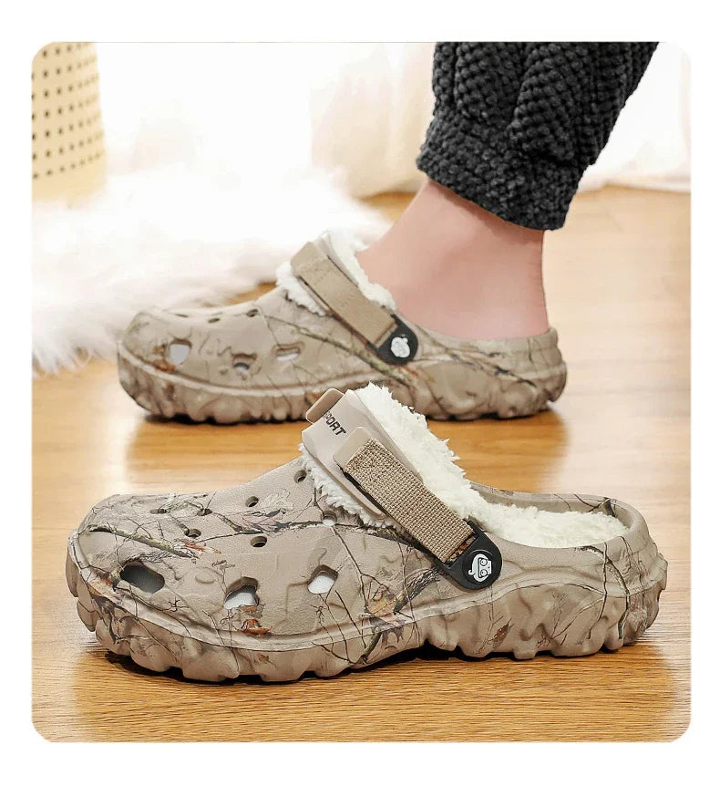 Winter Men’s Garden Clogs – Plush Fur Slippers & Fluffy Outdoor Slides for Couples