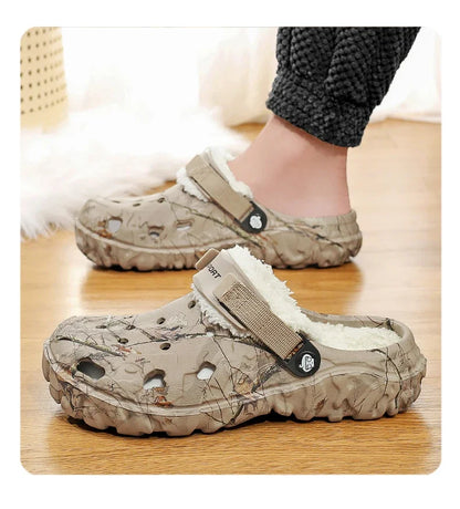 Winter Men’s Garden Clogs – Plush Fur Slippers & Fluffy Outdoor Slides for Couples