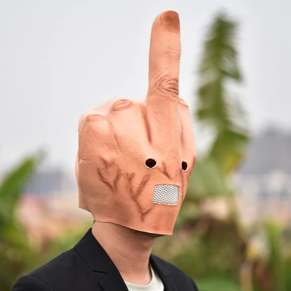 Middle Finger Latex Mask - Funny Halloween Prank Headgear for Bar Performances and Party Props