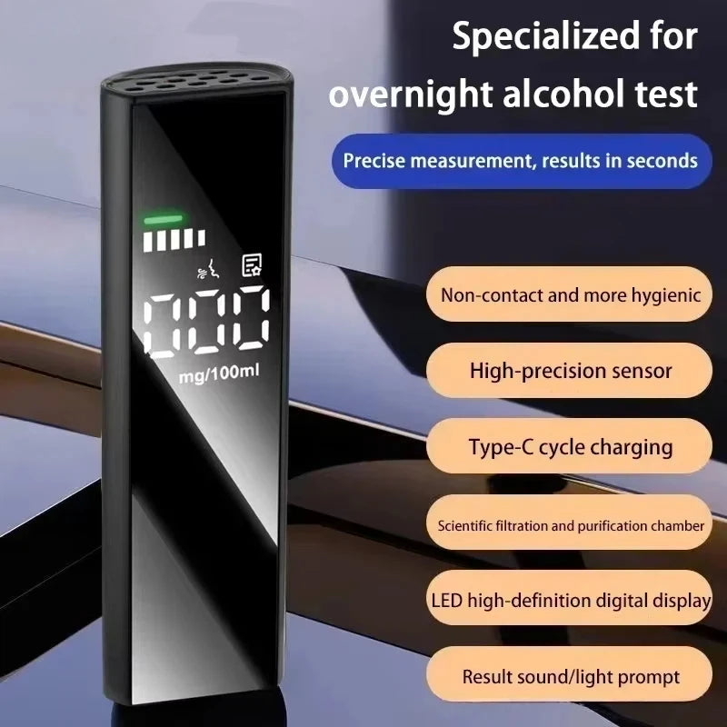 Portable High-Precision Breathalyzer – Non-Contact Alcohol Tester with LED Digital Display and Driving Alert Alarm