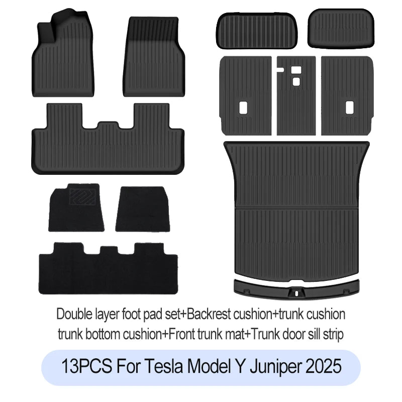 Tesla Model Y Juniper 2025+ TPE Floor Mats Set – Premium All-Weather Cargo & Trunk Liner, Wear-Resistant Car Interior Foot Protection Mats