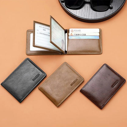 Retro Leather Driver’s License Wallet – Ultra-Thin Men’s ID Card Holder with Coin Purse, Multifunctional Slim Solid Color Short Wallet