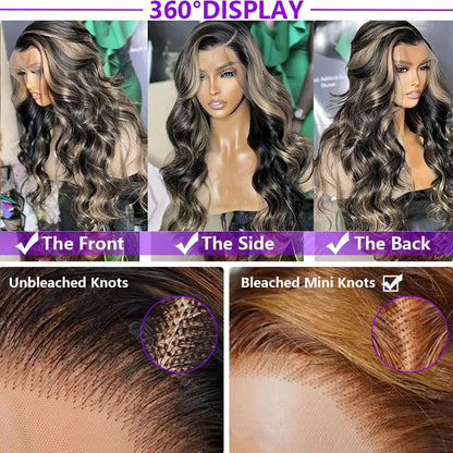 1B/27 Body Wave Human Hair Wig – 30” 13x4 HD Lace Frontal Ombre Blonde Brazilian Wig for Black Women