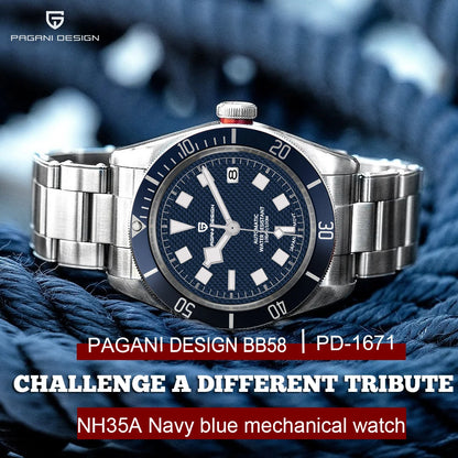 PAGANI DESIGN 2025 BB58 Men's Watch – Retro Automatic NH35A Mechanical, Luxury 100M Waterproof Wristwatch