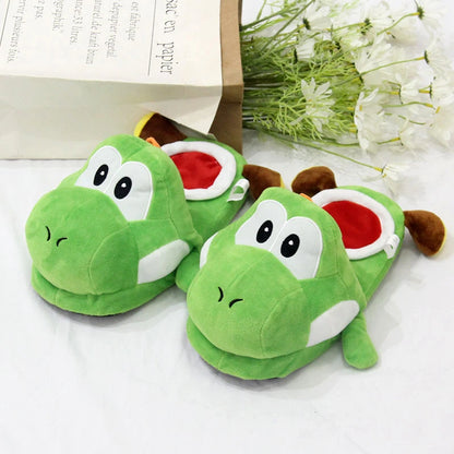 Kawaii Mario & Luigi Piranha Plant Plush Slippers — Cute Green Yoshi Anime Soft Stuffed Dolls, Birthday Gift