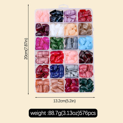 576PCS Colorful Press-On Fake Nails Set – Black & Red Oval/Square Short Full Cover Nail Tips for Salon-Style Nail Art