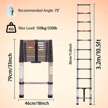 Telescopic Extension Ladder 2.6M-5M – Heavy Duty Folding Loft & Straight Ladder, Stainless Steel, Portable & Multi-Purpose Tool