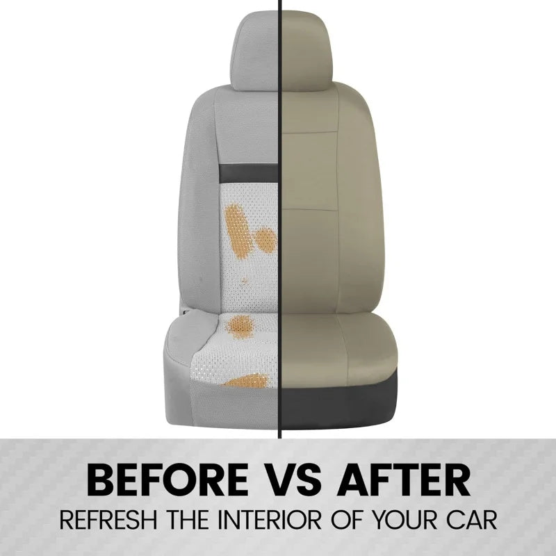 Universal Beige Car Seat Covers Full Set - Easy-Install Front and Rear Split Bench Seat Protectors for Cars, Trucks, SUVs, and Vans