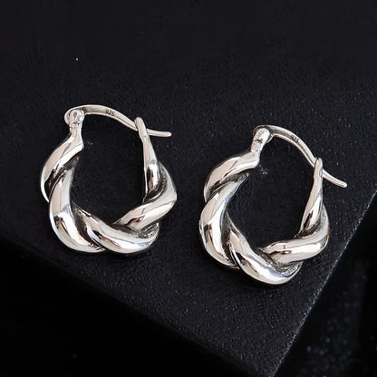 PANJBJ925 Sterling Silver Hoop Earrings - Frosted Geometric Design Fashion Jewelry Gift for Women