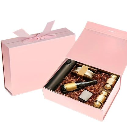 Luxury Magnetic Gift Box with Lid — 3 Sizes, Ribbon & Lafite Grass | Greeting Card & Valentine’s Day Packaging Box