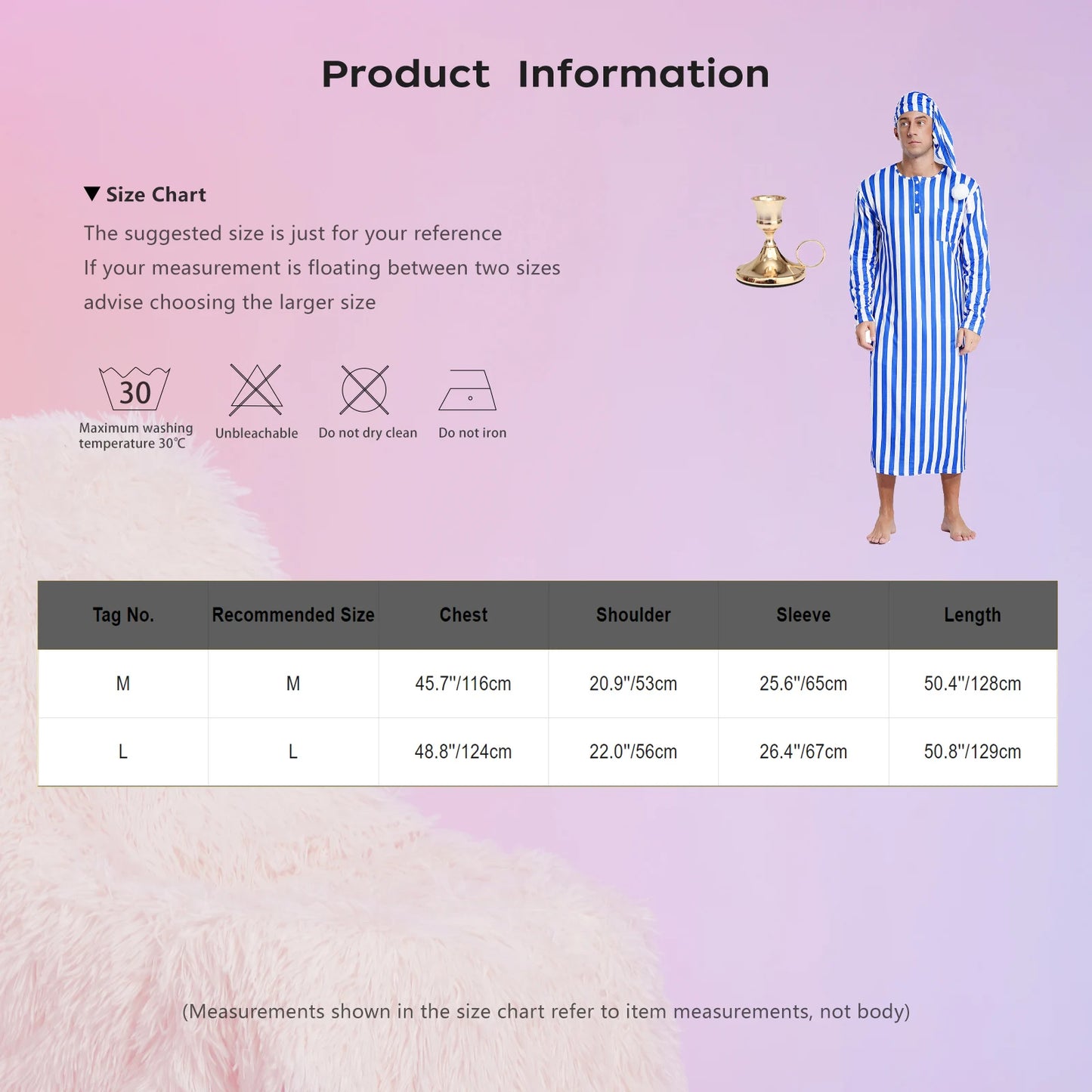 Men's Striped Pajama Set - Soft Loose Long Sleeve Sleepwear with Nightcap for Christmas & Halloween