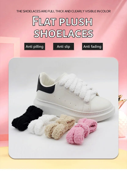 Fuzzy Shoelaces 15mm — Soft Plush Towel Laces for Fall, Winter, Halloween & Christmas Casual Sneakers