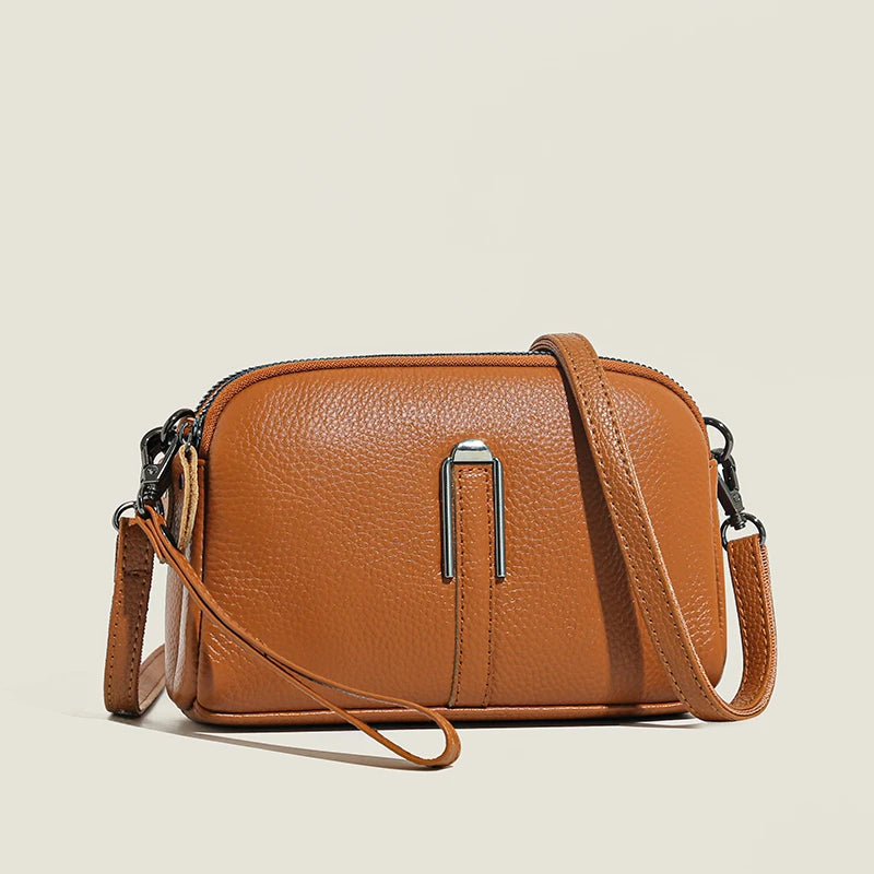 Luxury Genuine Leather Women's Crossbody Bag – Solid Color Shoulder Bag, Clutch & Messenger Purse