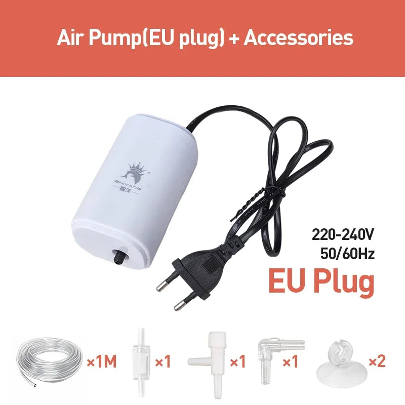 Ultra Silent 3W Aquarium Air Pump - 220V-240V Mini Fish Tank Oxygen Compressor (110V Option)
