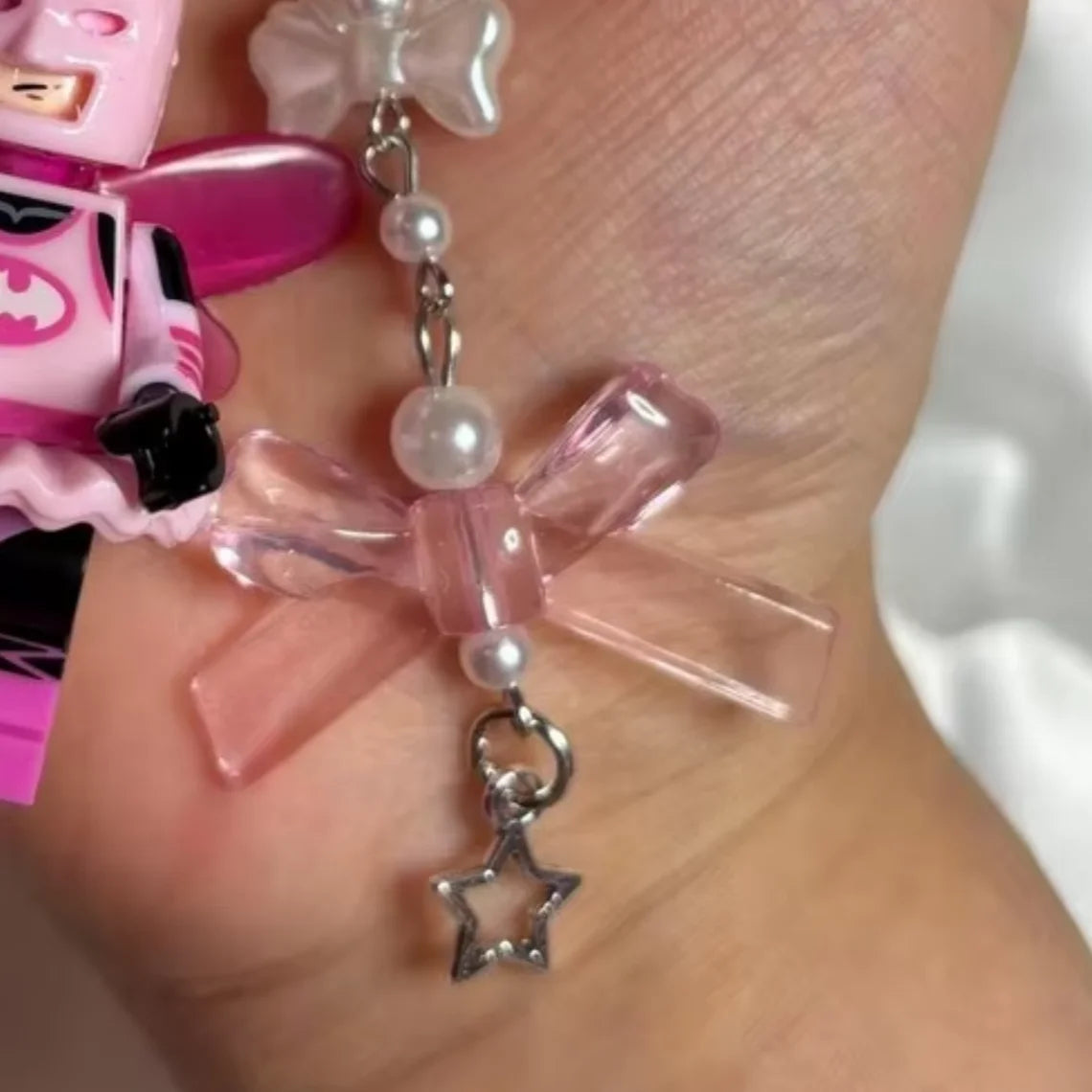 3D Pink Fairy Bat Minifigure Keychain - Cute Collectible Bag Charm