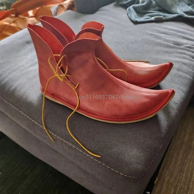 Medieval Renaissance Elf Ankle Boots - Pointed Lace-Up Pirate Cosplay Shoes for Men & Women