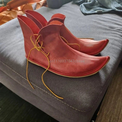 Medieval Renaissance Elf Ankle Boots - Pointed Lace-Up Pirate Cosplay Shoes for Men & Women