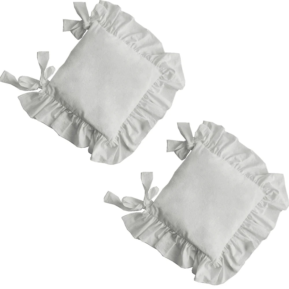 Ruffled Dining Chair Pads - Vintage Seat Cushion Covers with Ties Non-Slip Kitchen Farmhouse Decor
