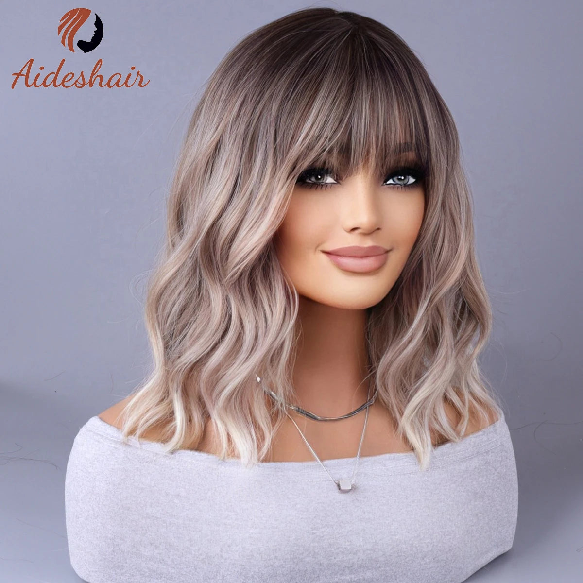 2023 New Synthetic Wig – Internet Celebrity Style with Fringe, Gradual Light Gray European & American Look