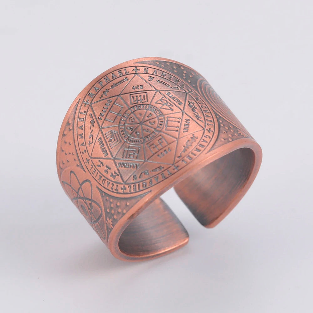 Dawapara 7 Archangels Protection Ring – Metatron Cube, Lilith Symbol, King Solomon Secrets Vintage Amulet Jewelry