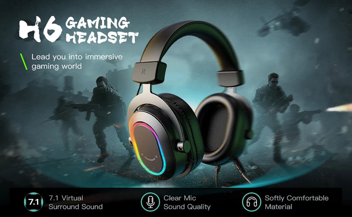 Fifine RGB Dynamic Gaming Headset — Over-Ear Mic Headphones with 7.1 Surround Sound & 3 EQ Modes for PC, PS4, PS5, Games & Music