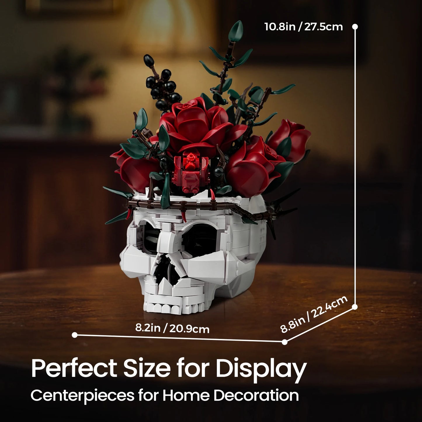 Skull Roses Bouquet Building Set – Gothic Skeleton Flower Pot Blocks for Horror Home Decor & Adult Christmas Gift