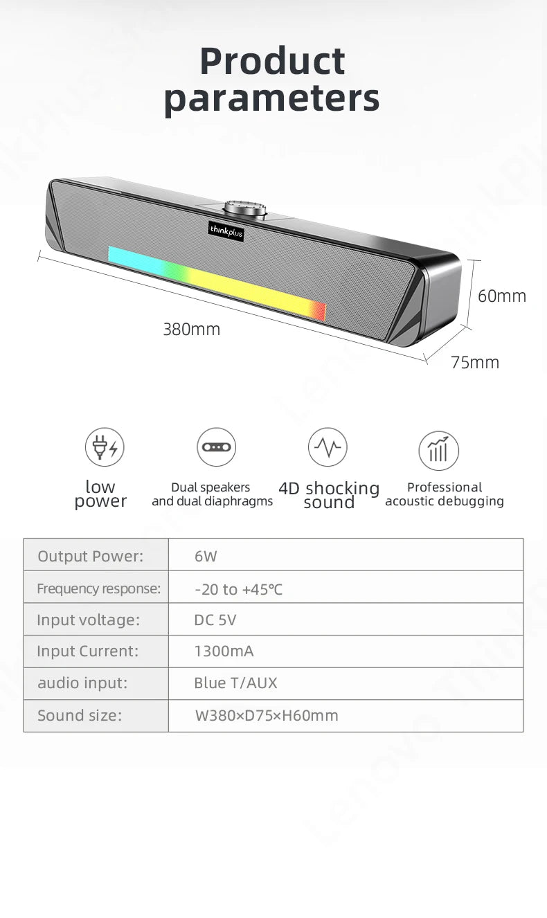 Lenovo TS33 Bluetooth 5.0 Speaker - Original Desk Subwoofer with AUX, Surround Sound for Home & Movies