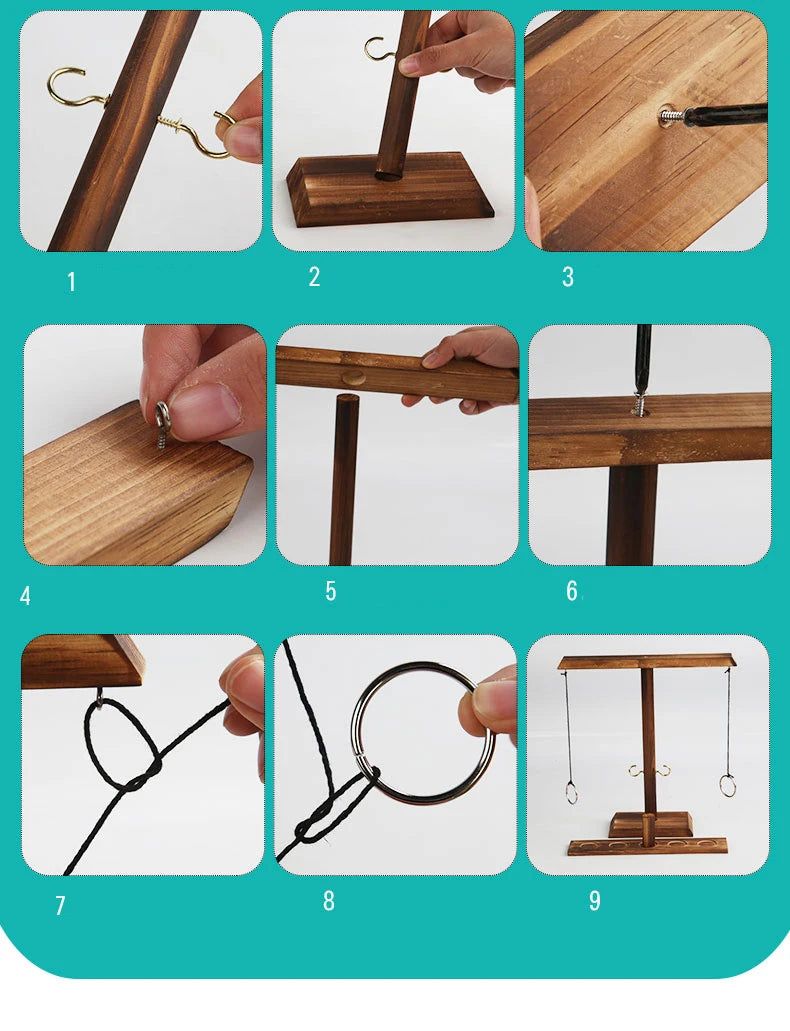 Ring Toss Game Set — Fast-Paced Wooden Board Game for Kids, Adults, Home, Outdoor, Party & Drinking Fun