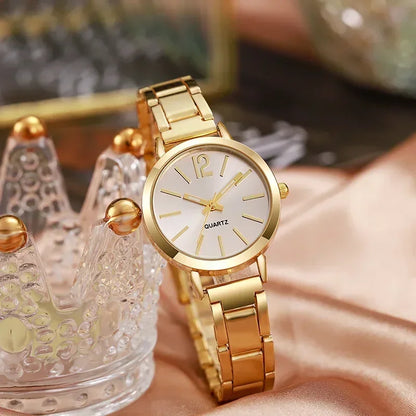 Luxury Watch for Women - Simple Round Dial Stainless Steel, Fashion Gold Bracelet Quartz Wristwatch, Stylish for Students & Ladies, Reloj Mujer