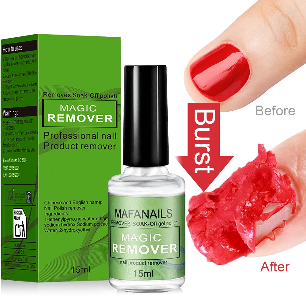 15ML Magic Nail Gel Remover — Fast-Acting UV & Semi-Permanent Polish Remover, Soak-Off Varnish Cleaner for Nail Art
