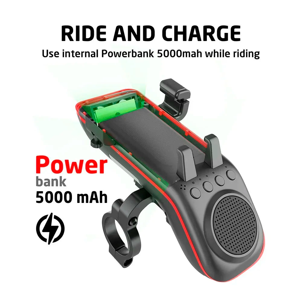 UPPEL 10-in-1 Bike Light with 5000mAh Rechargeable Battery – Front Lamp, Phone Holder, Bluetooth Speaker and Cycling Bell